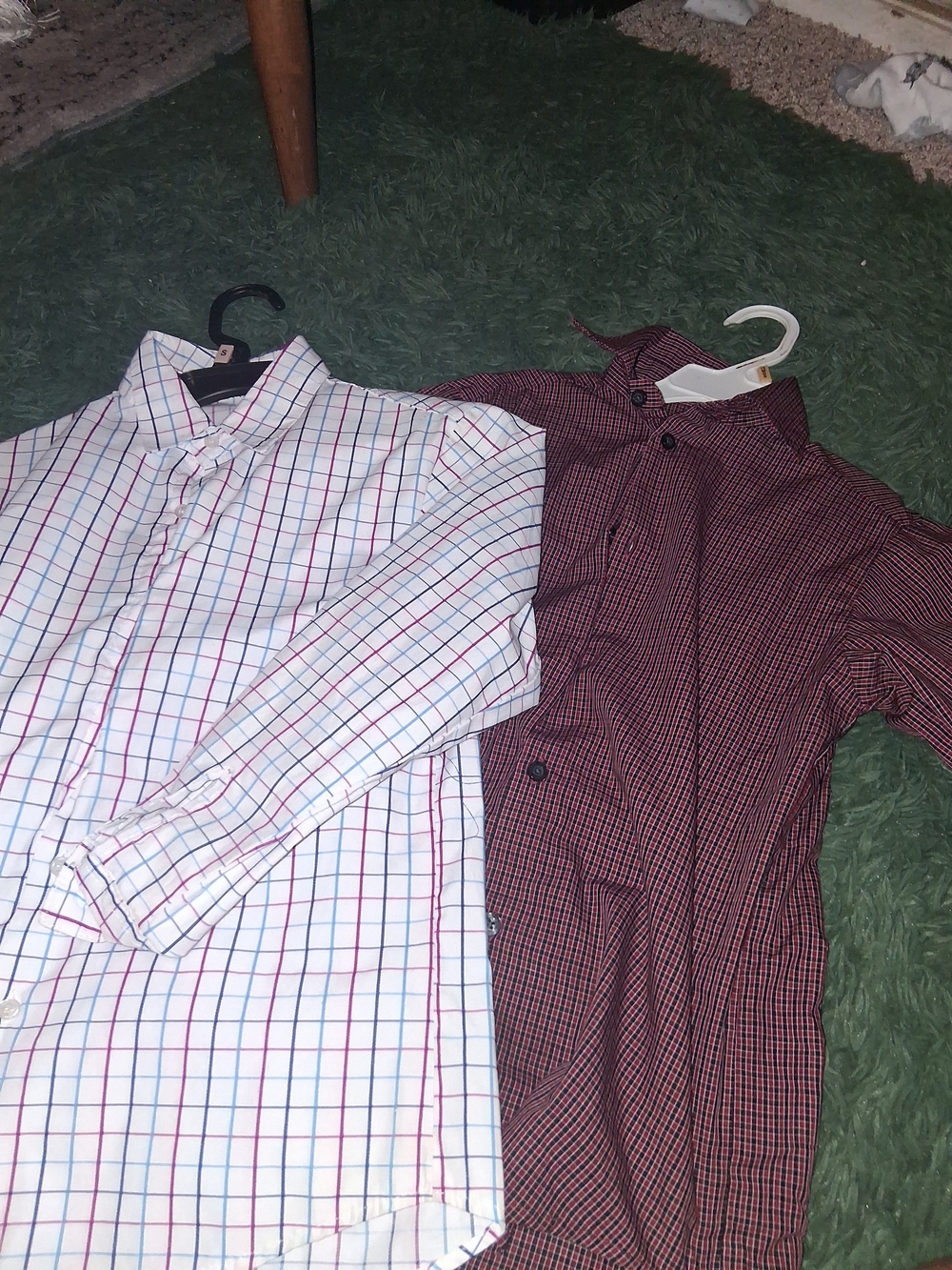 Men's Long-Sleeve Check Dress Shirt - White with Red & Blue Checks
